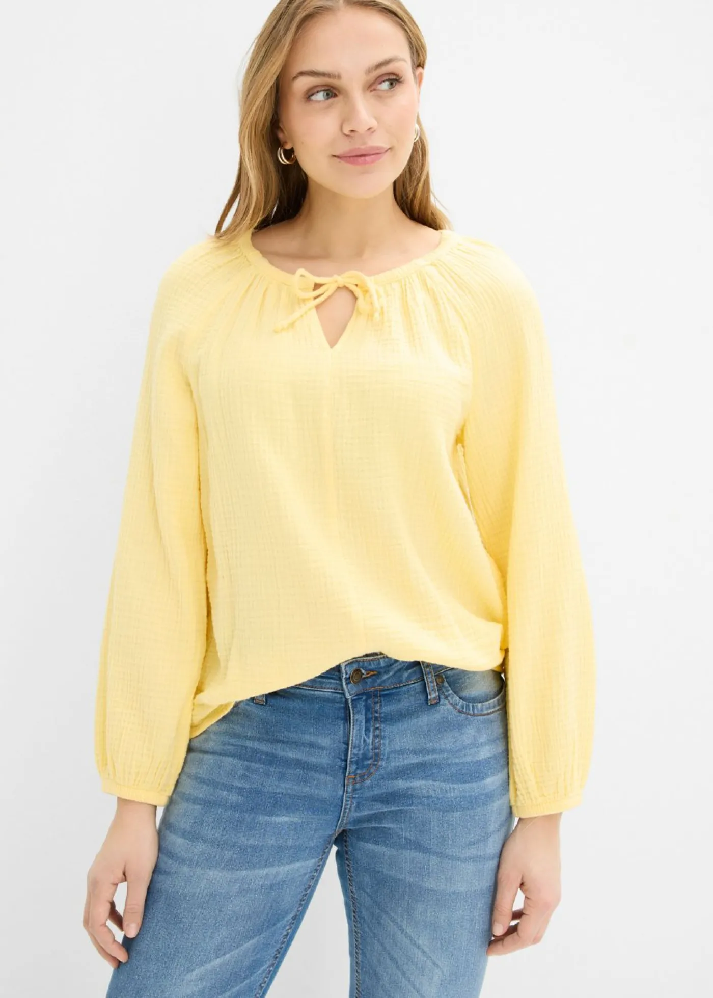 bonprix bonprix Blusa sin cierre de muselina ligera Amarillo claro Online