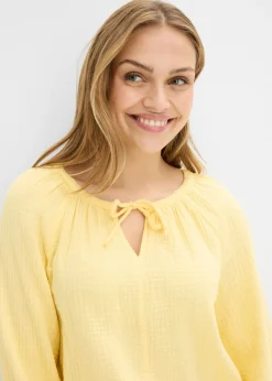 bonprix bonprix Blusa sin cierre de muselina ligera Amarillo claro Online