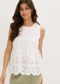 bonprix bonprix Blusa sin mangas con abertura y bordado calado Blanco Best