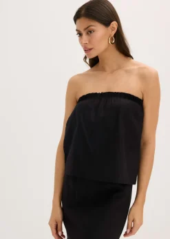 bonprix bonprix Blusa sin mangas con contenido de lino Negro Outlet