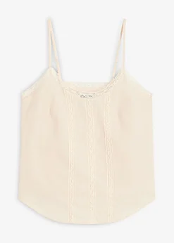 bonprix bonprix Blusa sin mangas de algodón puro con bordado calado Crudo Discount