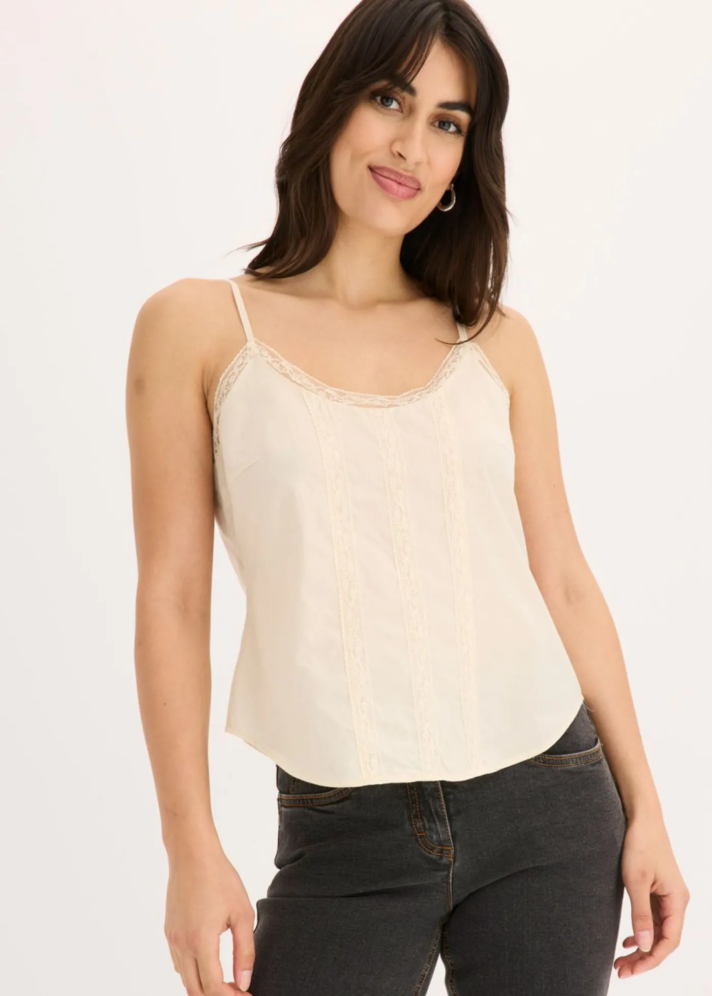 bonprix bonprix Blusa sin mangas de algodón puro con bordado calado Crudo Discount