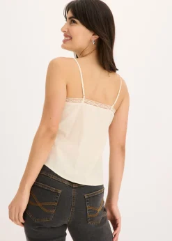 bonprix bonprix Blusa sin mangas de algodón puro con bordado calado Crudo Discount
