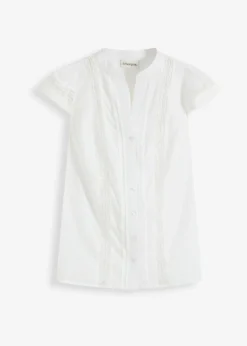 bonprix bonprix Blusa sin mangas de algodón puro con bordado calado Blanco lana