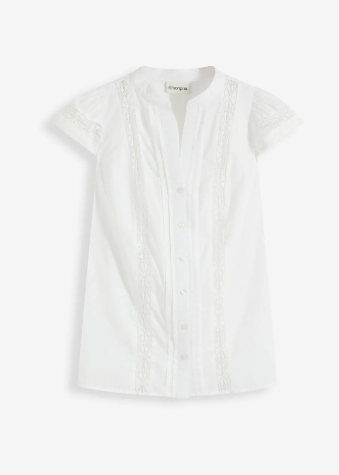 bonprix bonprix Blusa sin mangas de algodón puro con bordado calado Blanco lana