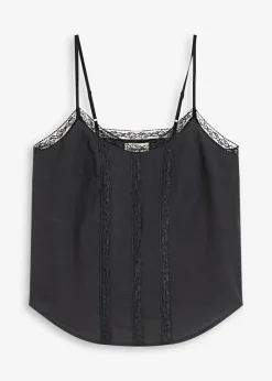 bonprix bonprix Blusa sin mangas de algodón puro con bordado calado Negro Discount