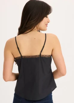 bonprix bonprix Blusa sin mangas de algodón puro con bordado calado Negro Discount