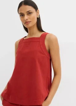 bonprix bonprix Blusa sin mangas de mezcla de viscosa con detalle de lazo en la parte trasera rojo carmín Online