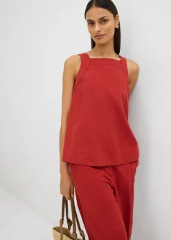 bonprix bonprix Blusa sin mangas de mezcla de viscosa con detalle de lazo en la parte trasera rojo carmín Online