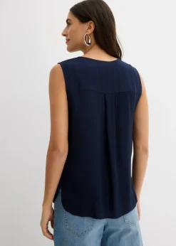 bonprix bonprix Blusa sin mangas de viscosa suave Azul marino Hot
