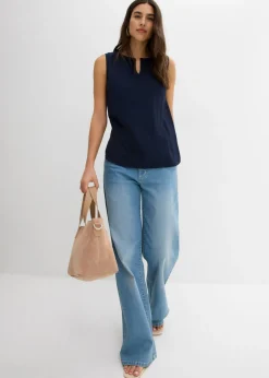 bonprix bonprix Blusa sin mangas de viscosa suave Azul marino Hot