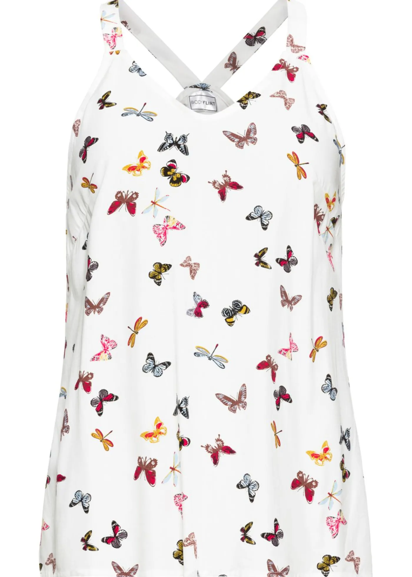 bonprix bonprix Blusa sin mangas de viscosa pura Blanco estampado Sale