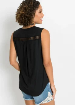 bonprix bonprix Blusa sin mangas de viscosa pura Negro Sale