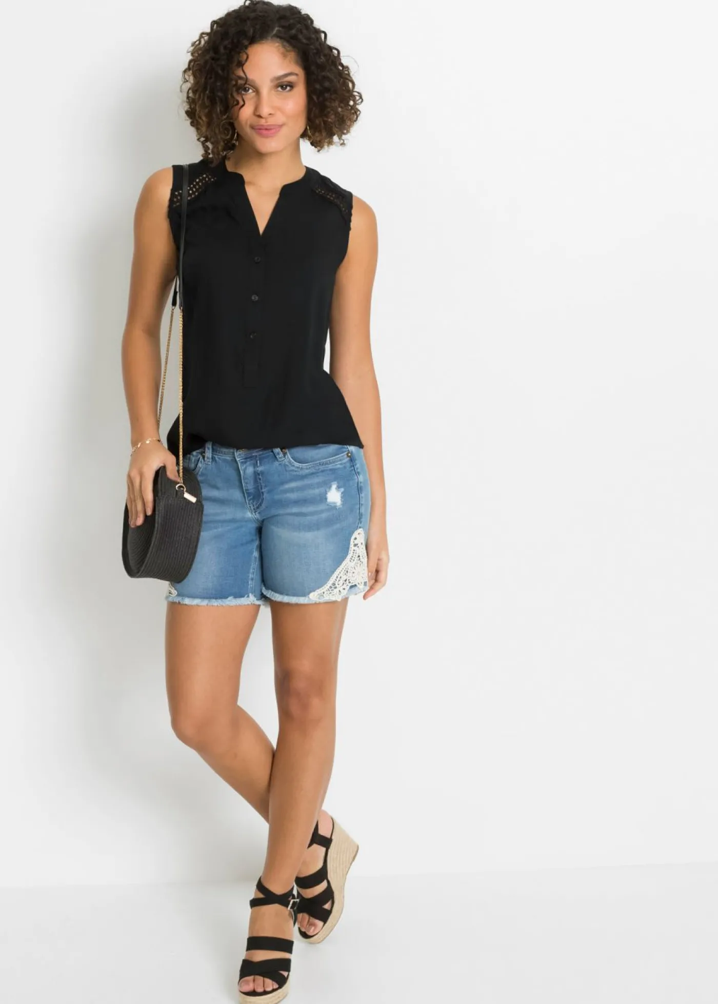 bonprix bonprix Blusa sin mangas de viscosa pura Negro Sale