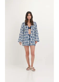 bonprix bonprix Blusa tipo kimono Blanco-azul New