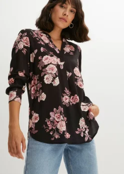 bonprix bonprix Blusa tipo túnica Negro-rosa claro de flores Outlet