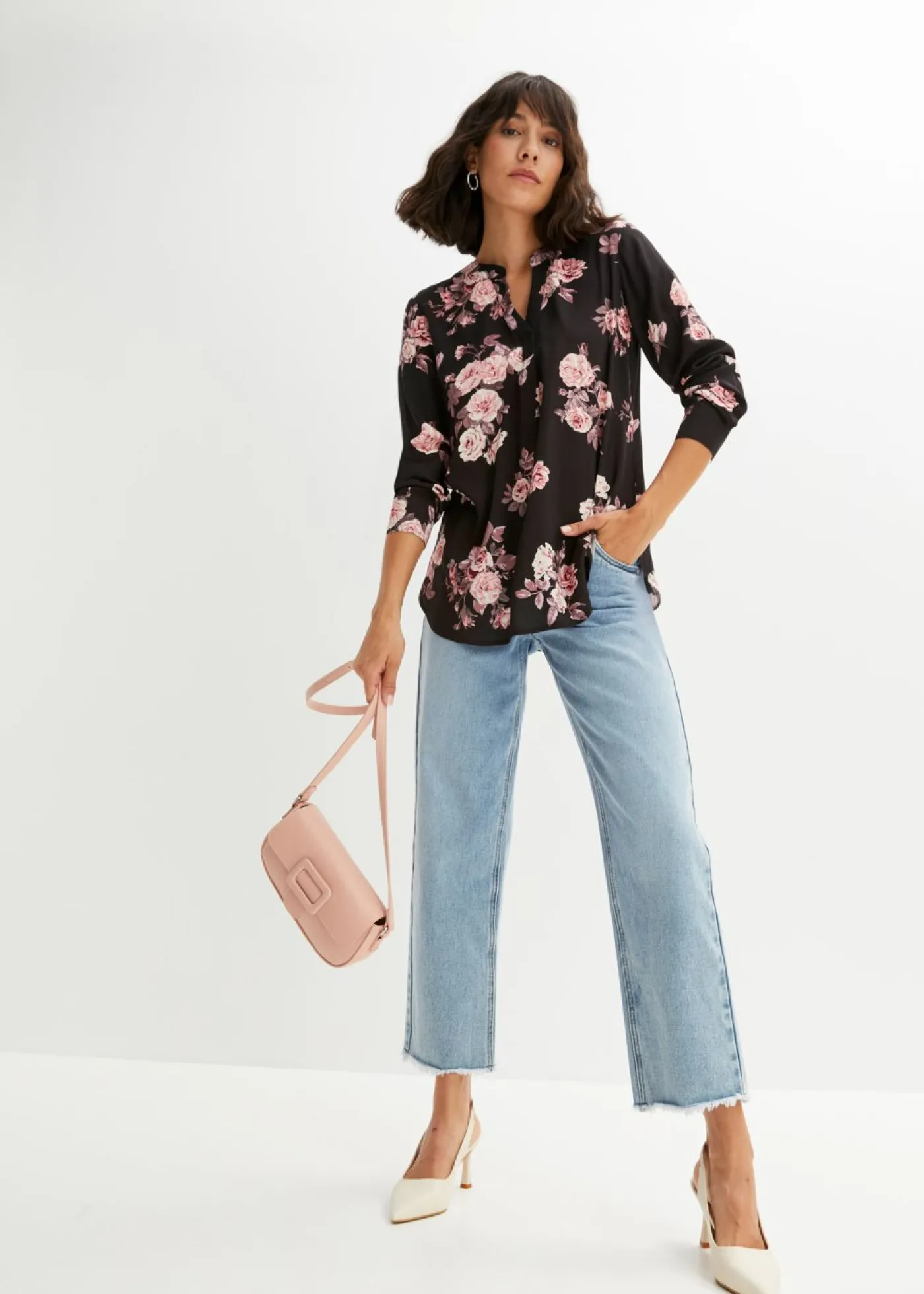 bonprix bonprix Blusa tipo túnica Negro-rosa claro de flores Outlet