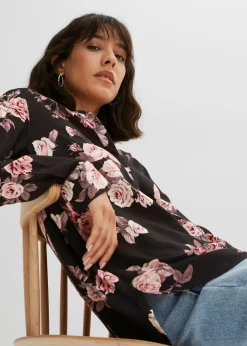 bonprix bonprix Blusa tipo túnica Negro-rosa claro de flores Outlet