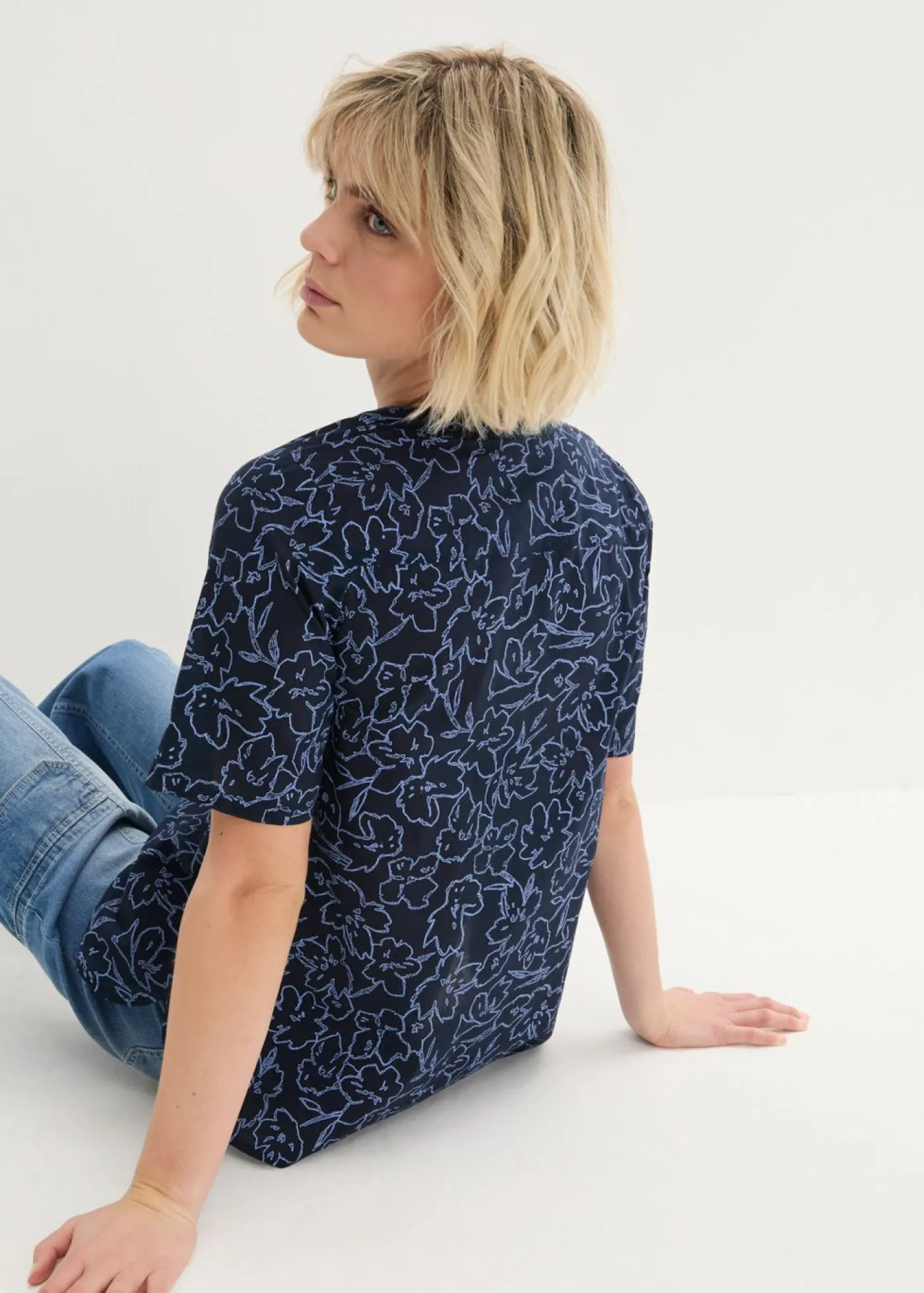 bonprix bonprix Blusa tipo túnica azul marino/azul perla Online