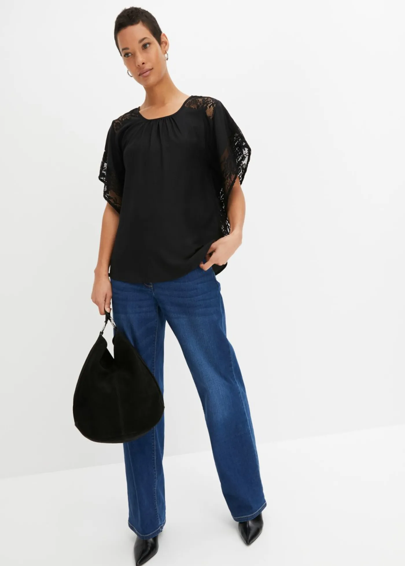 bonprix bonprix Blusa tipo túnica con aplicaciones Negro Sale
