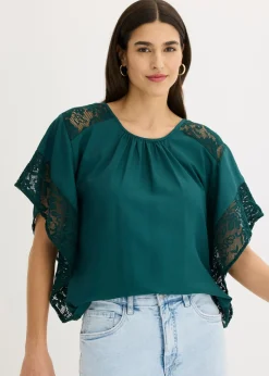 bonprix bonprix Blusa tipo túnica con aplicaciones Verde intenso Sale