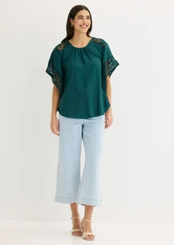 bonprix bonprix Blusa tipo túnica con aplicaciones Verde intenso Sale
