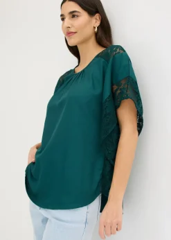 bonprix bonprix Blusa tipo túnica con aplicaciones Verde intenso Sale