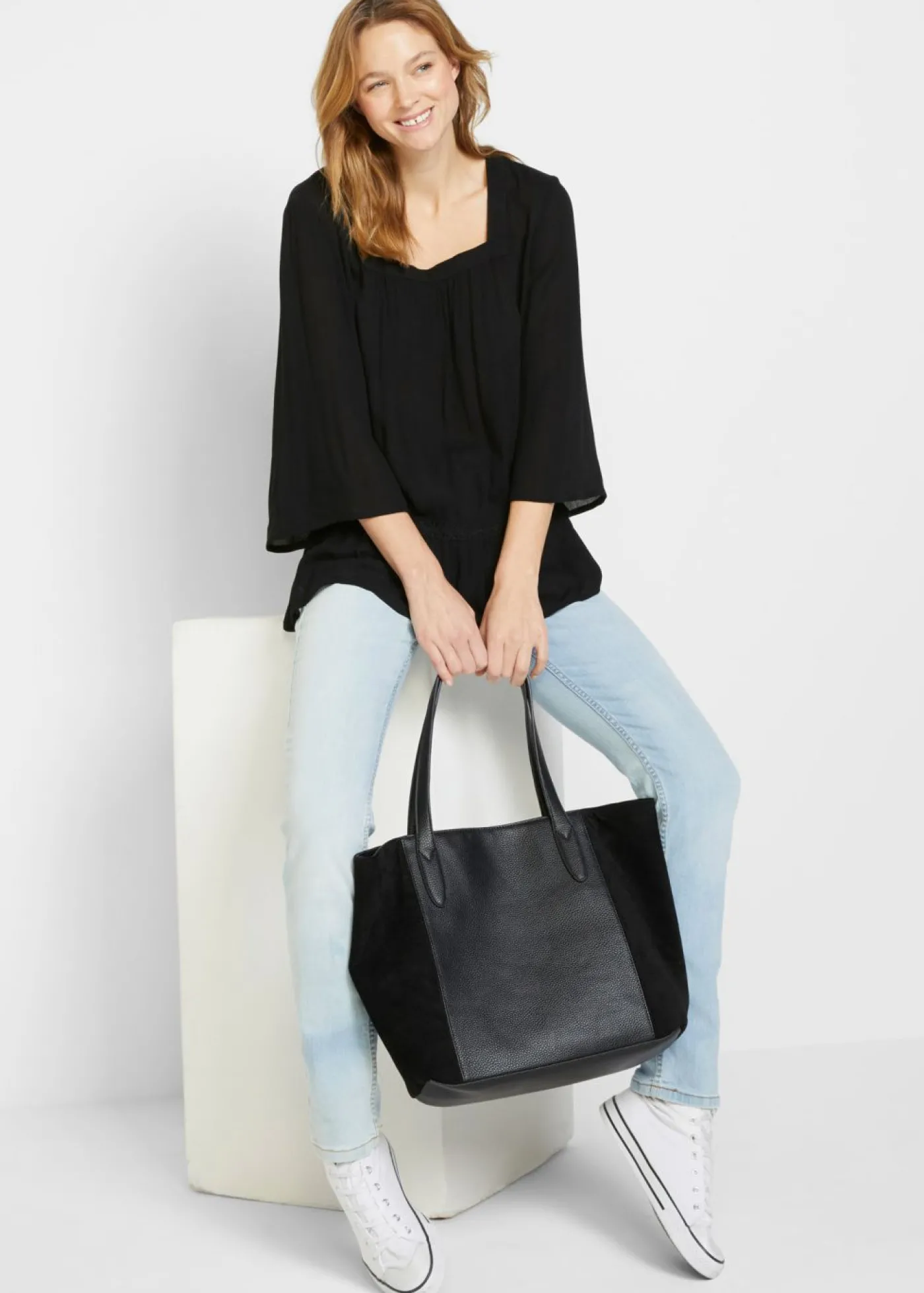 bonprix bonprix Blusa tipo túnica con escote cuadrado Negro Best