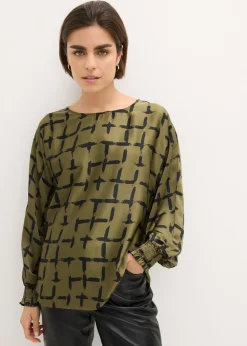 bonprix bonprix Blusa tipo túnica con mangas de murciélago Verde oliva oscuro-negro Discount