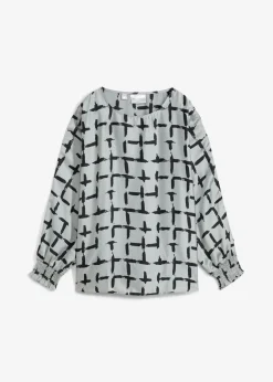 bonprix bonprix Blusa tipo túnica con mangas de murciélago gris plata-negro Outlet
