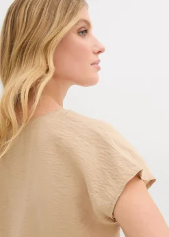 bonprix bonprix Blusa tipo túnica de mezcla de viscosa fluida Beige nuevo Outlet