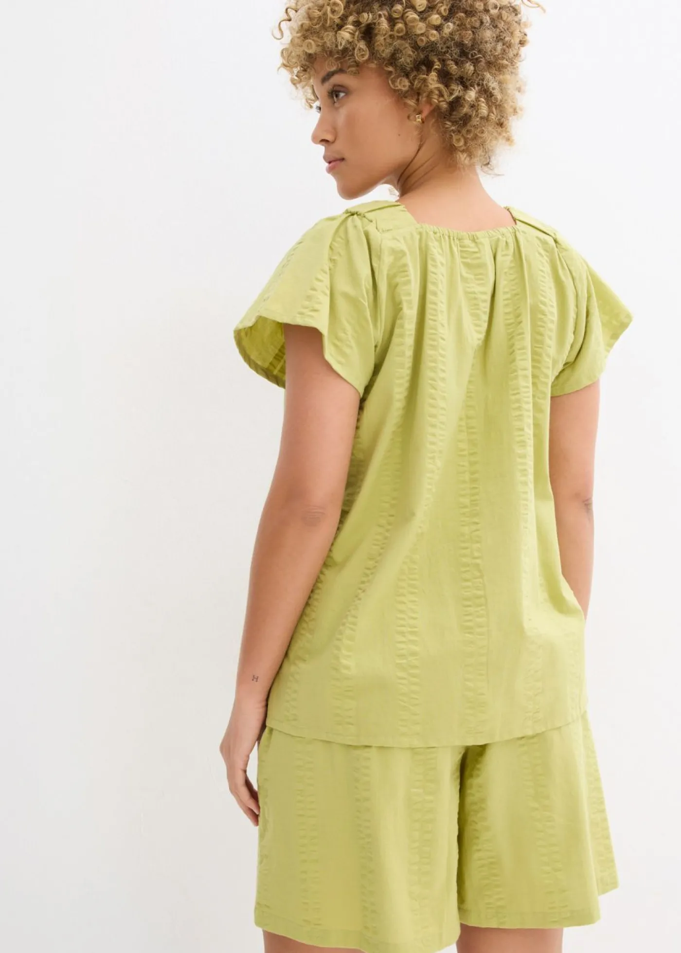 bonprix bonprix Blusa tipo túnica de milrayas de algodón pistacho mate Outlet