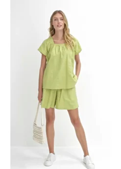 bonprix bonprix Blusa tipo túnica de milrayas de algodón pistacho mate Outlet