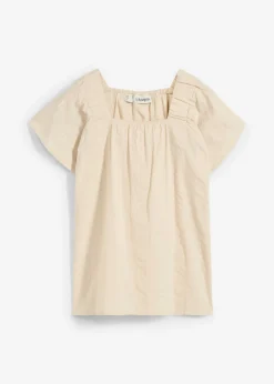 bonprix bonprix Blusa tipo túnica de milrayas de algodón Arena claro Clearance