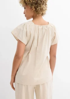 bonprix bonprix Blusa tipo túnica de milrayas de algodón Arena claro Clearance