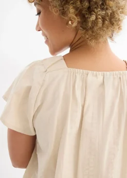 bonprix bonprix Blusa tipo túnica de milrayas de algodón Arena claro Clearance