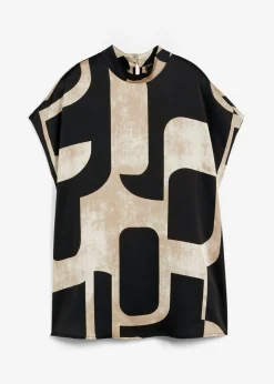 bonprix bonprix Blusa tipo túnica de staén negro/gris guijarro/beige-kaki Best