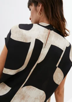 bonprix bonprix Blusa tipo túnica de staén negro/gris guijarro/beige-kaki Best