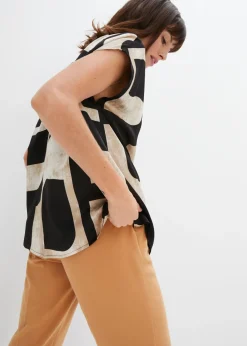 bonprix bonprix Blusa tipo túnica de staén negro/gris guijarro/beige-kaki Best