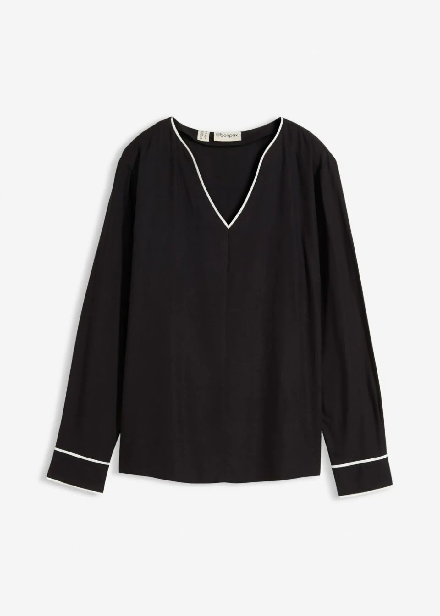 bonprix bonprix Blusa tipo túnica de viscosa fluida Negro-blanco lana