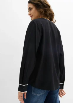 bonprix bonprix Blusa tipo túnica de viscosa fluida Negro-blanco lana