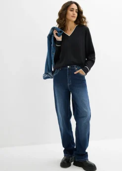 bonprix bonprix Blusa tipo túnica de viscosa fluida Negro-blanco lana