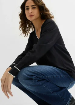 bonprix bonprix Blusa tipo túnica de viscosa fluida Negro-blanco lana