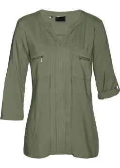 bonprix bonprix Blusa tipo túnica de viscosa fluida Verde oliva Online