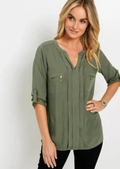 bonprix bonprix Blusa tipo túnica de viscosa fluida Verde oliva Online