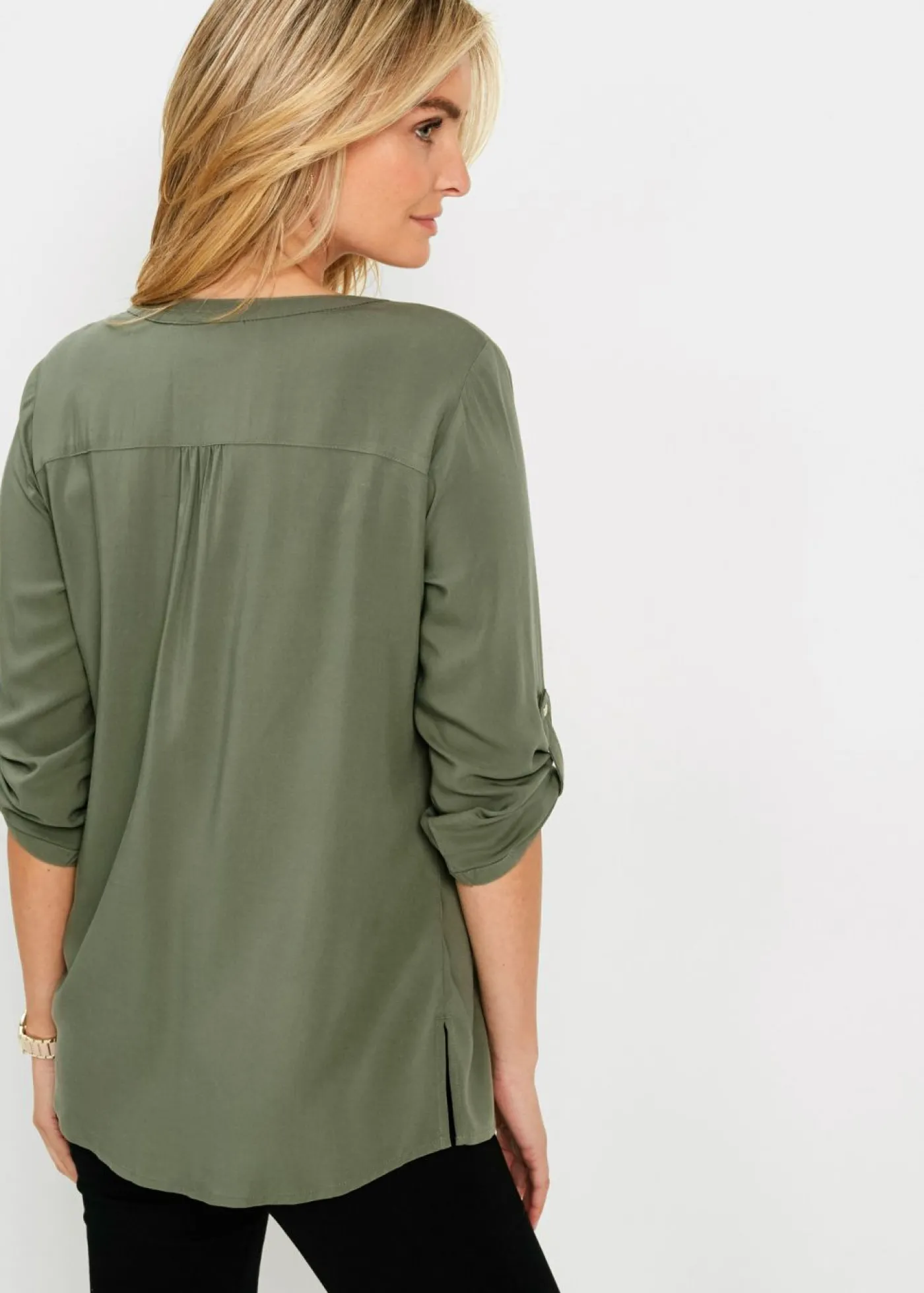 bonprix bonprix Blusa tipo túnica de viscosa fluida Verde oliva Online
