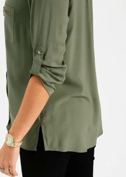 bonprix bonprix Blusa tipo túnica de viscosa fluida Verde oliva Online