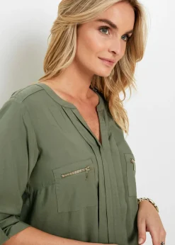 bonprix bonprix Blusa tipo túnica de viscosa fluida Verde oliva Online