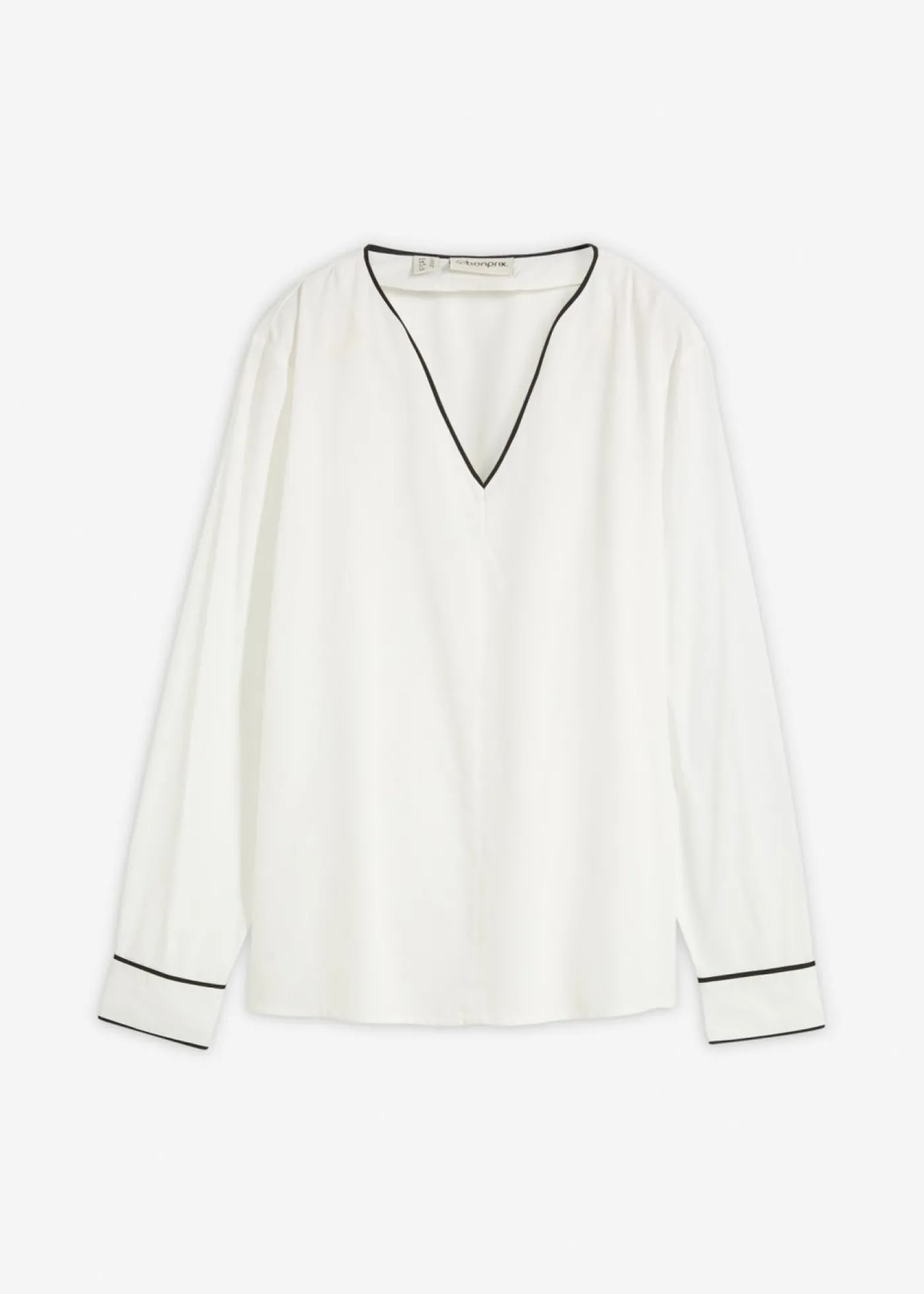bonprix bonprix Blusa tipo túnica de viscosa fluida Blanco lana-negro Sale