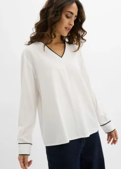 bonprix bonprix Blusa tipo túnica de viscosa fluida Blanco lana-negro Sale